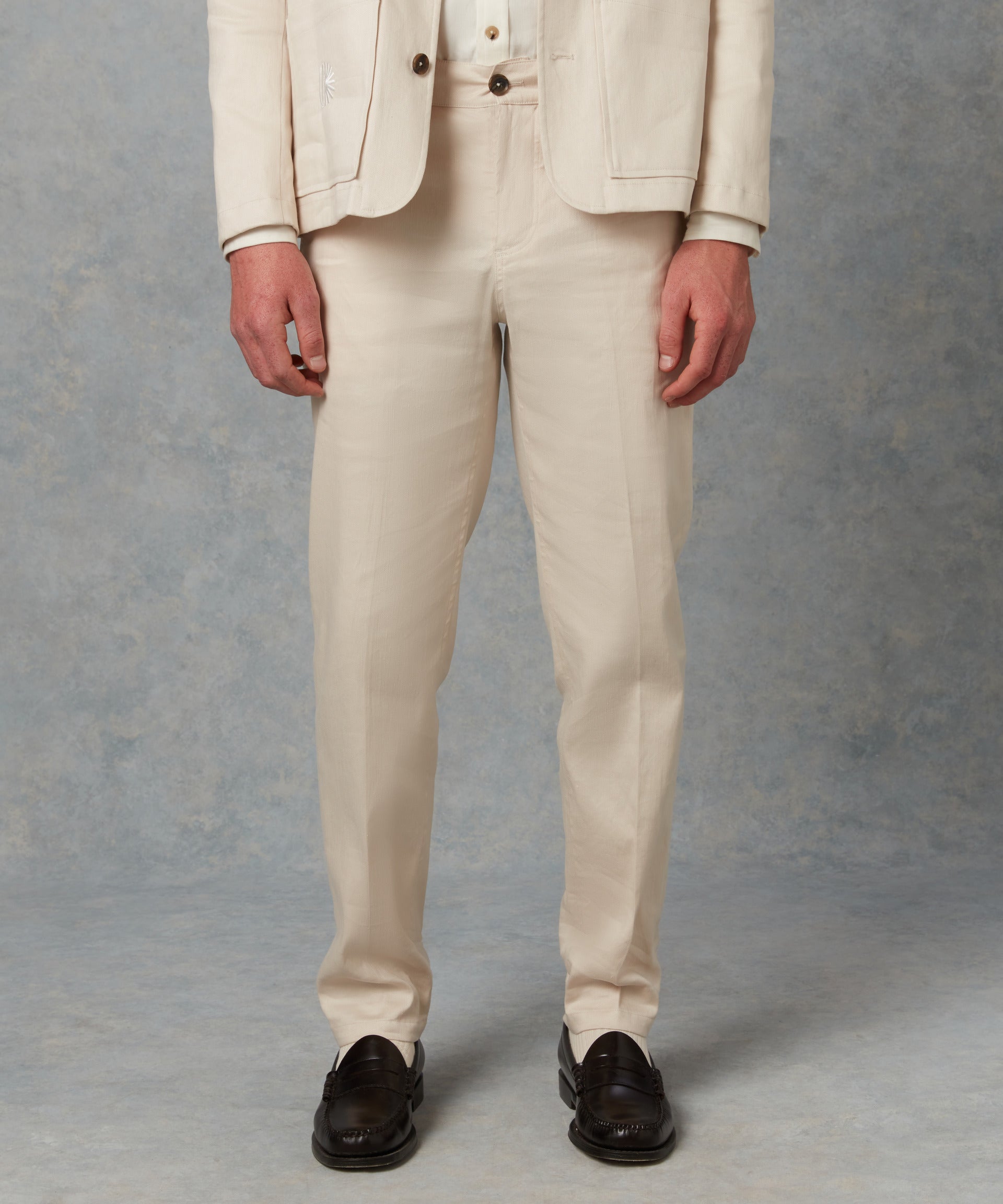 Batch LDN Men's Cream Wool Herringbone Trousers