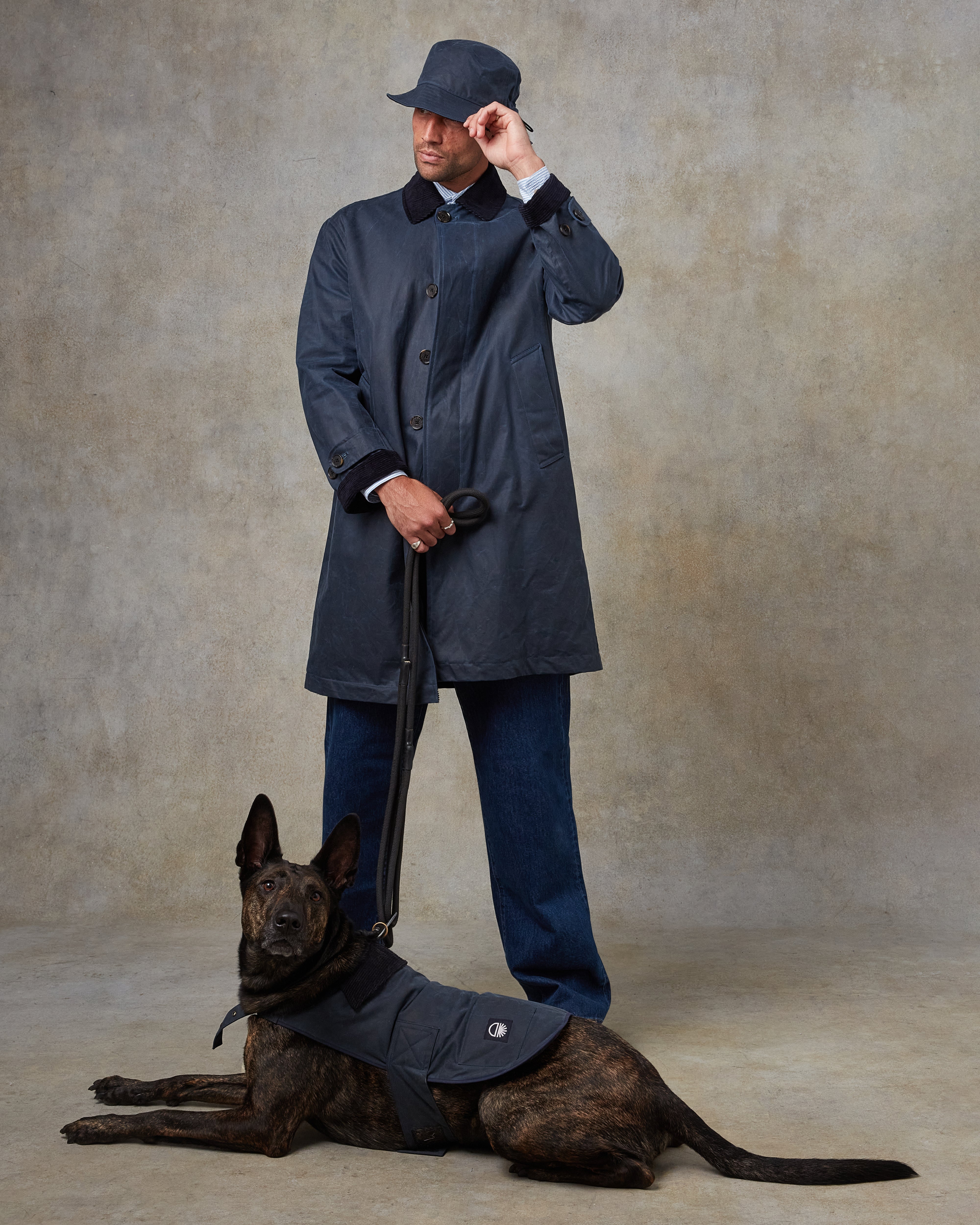 Batch LDN Men's and Dog's Navy Waxed Canvas Overcoat 